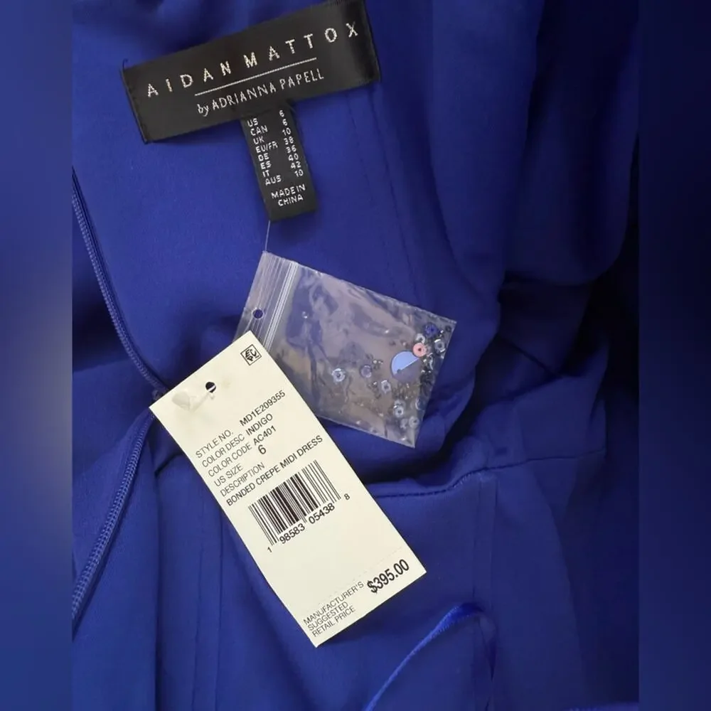 NWT Aidan Mattox Strapless Bonded Crêpe Appliqué Cocktail Indigo Dress – Sz 6 - Picture 14 of 14